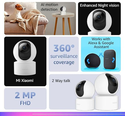 Xiaomi MI Wireless Home Security Camera 2i | Full HD Picture | 360 View | 2MP CCTV | AI Powered Motion Detection | Enhanced Night Vision| Talk Back Feature (2 Way Calling), 1080p, White