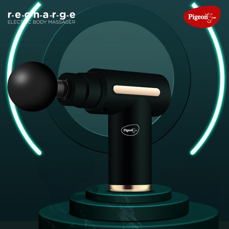 Pigeon Pulse Gun Massager With Digital Display,4 Heads,6 Speed,Rechargeable,Handheld,Percussion Muscle For Full Body Pain Relief,Muscle Relaxation Of Neck,Shoulder,Back,Foot For Unisex (Black)