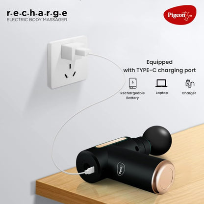 Pigeon Pulse Gun Massager With Digital Display,4 Heads,6 Speed,Rechargeable,Handheld,Percussion Muscle For Full Body Pain Relief,Muscle Relaxation Of Neck,Shoulder,Back,Foot For Unisex (Black)