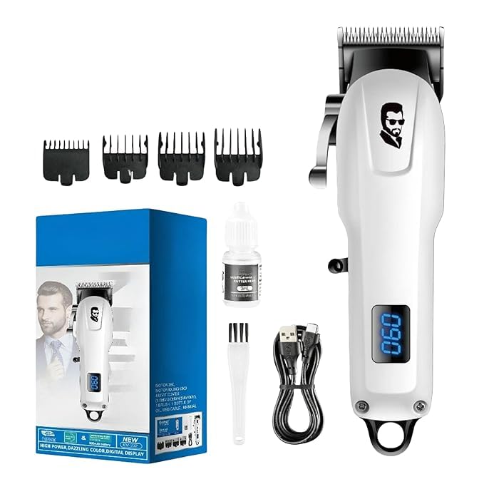 Professional Hair Clipper KM-232 with 240min Runtime Trimmer 120 min Runtime 4 Length Settings Black & White