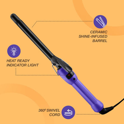 IKONIC Curl Me Up- 19mm Hair Curler Purple with Ceramic Barrel, Heat Ready Indicator, Comfortable Rubber Grip, Safety Stand and Salon Length Swivel Cord for quick Salon like finish
