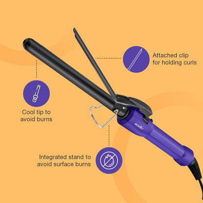 IKONIC Curl Me Up- 19mm Hair Curler Purple with Ceramic Barrel, Heat Ready Indicator, Comfortable Rubber Grip, Safety Stand and Salon Length Swivel Cord for quick Salon like finish