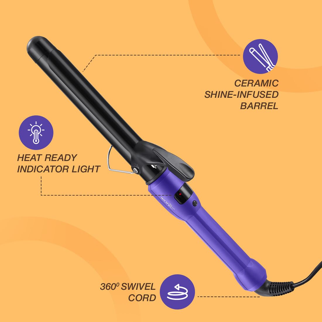 IKONIC Curl Me Up- 28mm Purple Hair Curler for Women, Professional Curler Machine for Salon Style Hair