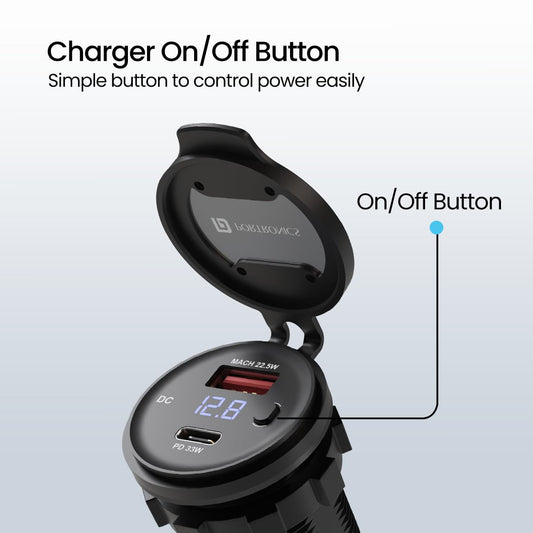 Portronics Spark 55.5W Multi-Vehicle Phone Charger, 33W Type-C Power Delivery, 18W USB Fast Charging, Type-C & USB Dual Output, for Motorcycles & Scooters