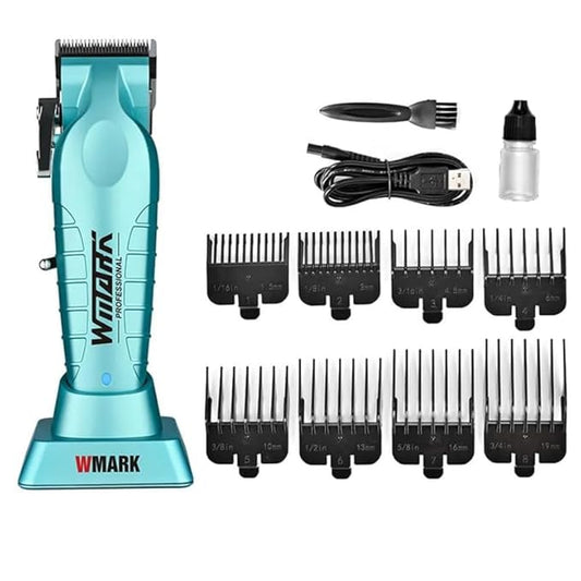 WMARK Men Ng-133 Professional Zero Gapped Hair Trimmer Precision 440C (9Cr18) Stainless Steel Fade Blade & Ceramic Moving Blade 8000 Rpm Dc Motor Charging Pod 8 Guide Comb Taper Lever 180 Min