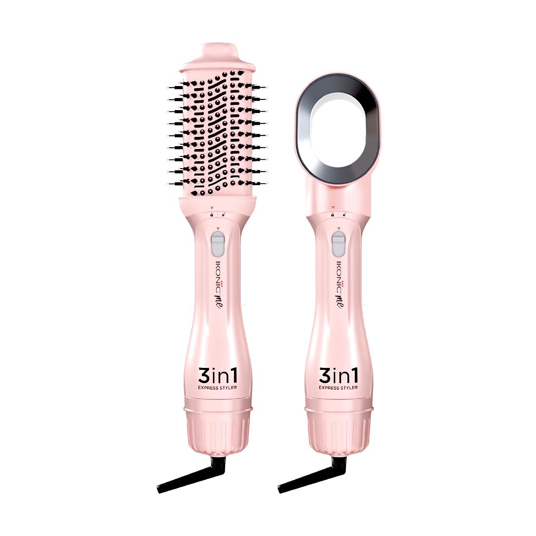 Ikonic Me 3-In-1 Express Styler Hot Air Brush For Women, 1200W Hair Dryer Brush With 1.5-Inch Ceramic Titanium Tourmaline Barrel, Blow Dryer, Hair Straightener, Volumizer Brush, Fast Drying, Frizz-Free Styling, Pink