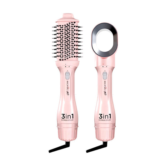 Ikonic Me 3-In-1 Express Styler Hot Air Brush For Women, 1200W Hair Dryer Brush With 1.5-Inch Ceramic Titanium Tourmaline Barrel, Blow Dryer, Hair Straightener, Volumizer Brush, Fast Drying, Frizz-Free Styling, Pink