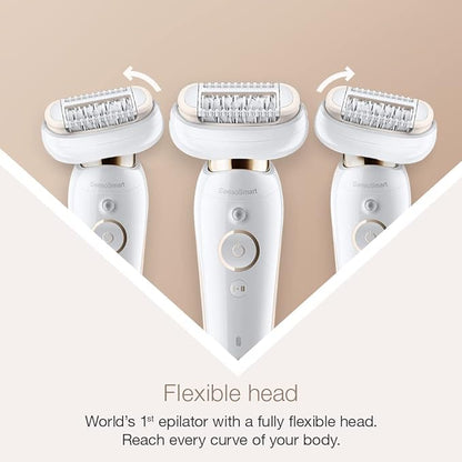 Braun Silk-Epil 9 Flex 9-060, Flexible Head for Easier Hair Removal, Anti-Slip Grip and Pressure Control for Effortless Hair Removal, Deep Body Exfoliation Brush, Pouch Epilator for Women