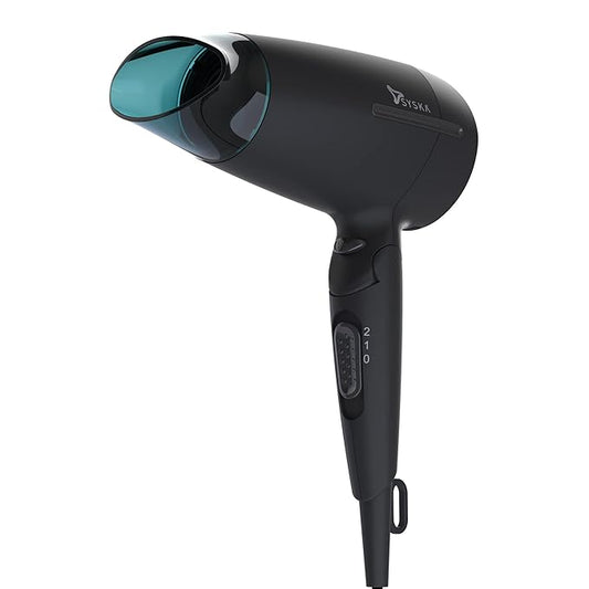 Syska 1600 Watts Hair Dryer HD1660 with 2 heat/Speed,Cold Air Function, 1.8m Power Cord with Hanging Loop, Foldable Function, Overheating Protection (Black)