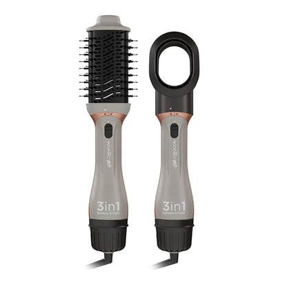 Ikonic Me 3-In-1 Express Styler Hot Air Brush For Women, 1200W Hair Dryer Brush With 1.5-Inch Ceramic Titanium Tourmaline Barrel, Blow Dryer, Hair Straightener, Volumizer Brush, Fast Drying, Frizz-Free Styling, Grey