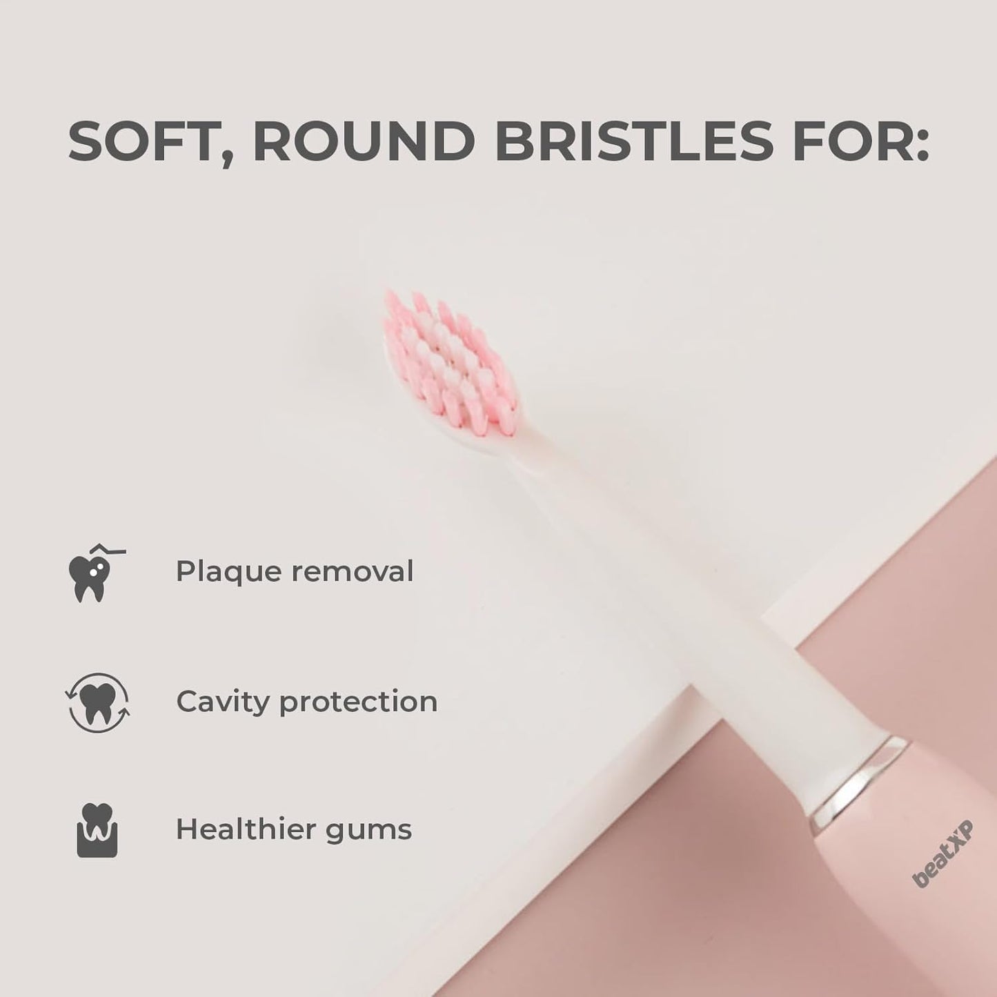 beatXP Buzz Electric Toothbrush for Adults with 2 Brush Heads & 3 Cleaning Modes|Rechargeable Electric Toothbrush with 2 Minute Timer & Quadpacer|19000 Strokes/min with Long Battery Life (Pink)