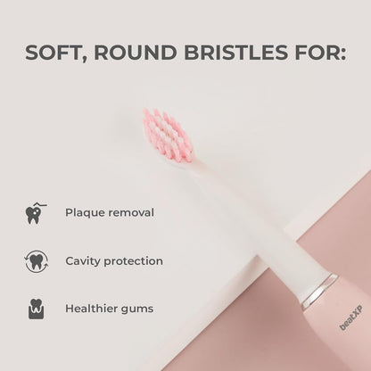 beatXP Buzz Electric Toothbrush for Adults with 2 Brush Heads & 3 Cleaning Modes|Rechargeable Electric Toothbrush with 2 Minute Timer & Quadpacer|19000 Strokes/min with Long Battery Life (Pink)