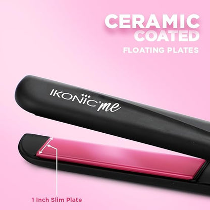 Ikonic Go Straight Hair Straightener, Black & Pink | Floating & Ceramic Plates| Lock Function| Quick & Easy to Use