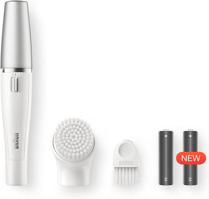 Braun Face 810 Mini Facial Epilator for Women, Cleansing Brush with Micro-Oscillations, Precise Root Hair Removal, Slim Head, Pore-Deep Cleansing, Cordless, White