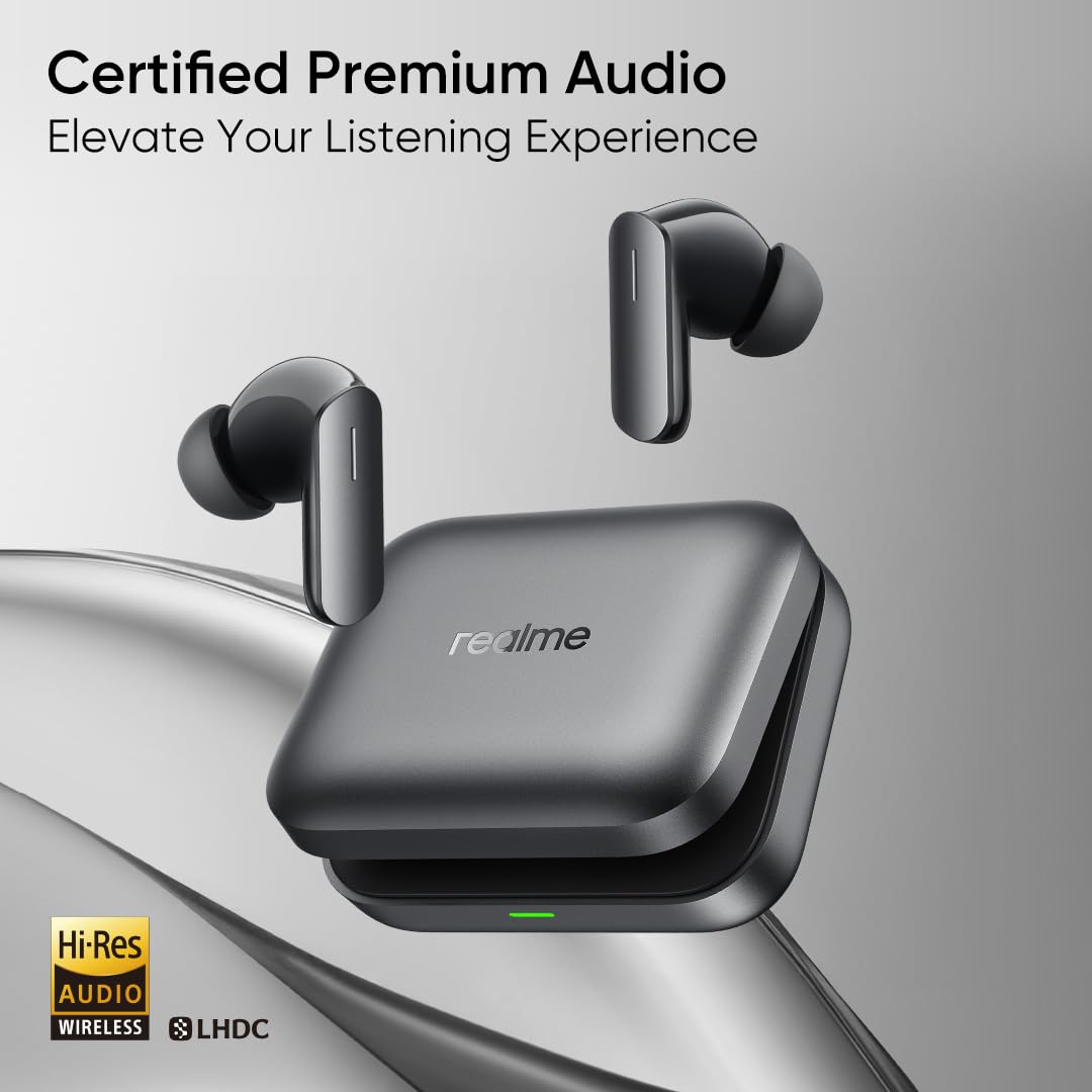realme Earbuds Air 7 True Wireless,12.4mm Dynamic Bass Drivers,52Hrs Playtime,52dB Hybrid ANC,6 Mic ENC,45ms Low Latency,360° Spatial Audio,Hi-Res LHDC,IP55 Dust & Water Resistant,BT v5.4(SlateGrey)