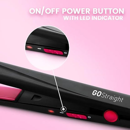 Ikonic Go Straight Hair Straightener, Black & Pink | Floating & Ceramic Plates| Lock Function| Quick & Easy to Use