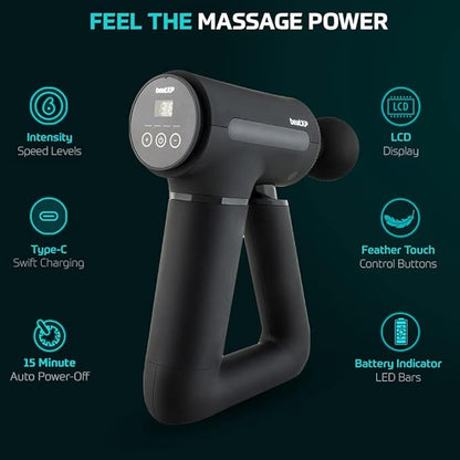 beatXP Bolt Elite Deep Tissue Massage Gun for Full Body Pain Relief of Neck, Back, Leg Massager for Athletes, QuietWave Technology 1 Year Warranty,Battery Powered, Black