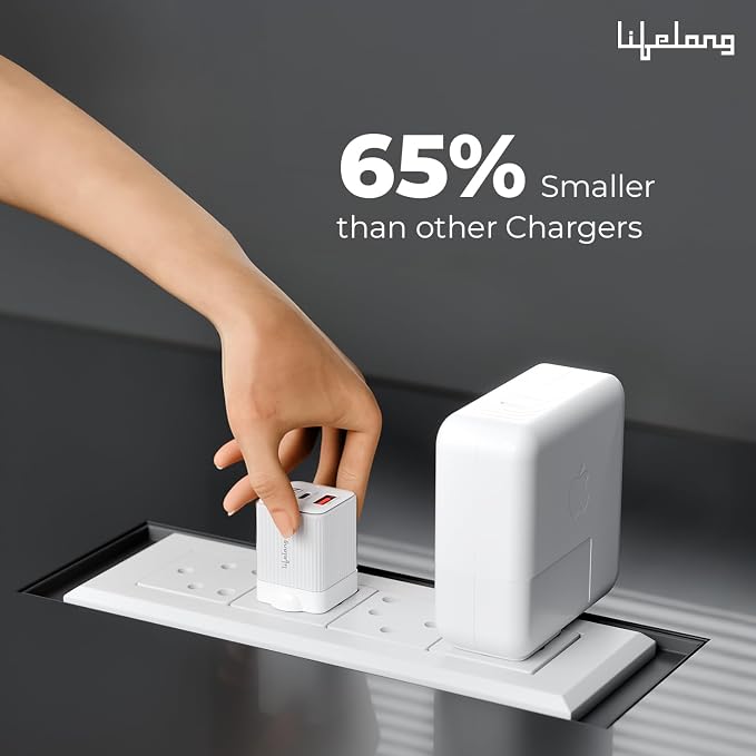 Lifelong Electronics 45W Super Fast GaN Charger PD Technology | 1 USB A + 1 Type C Port | iPhone 17/16/15/14 (Including Pro Max), Android, Samsung | Laptops - MacBook, Dell, HP, Lenovo, Acer, ASUS
