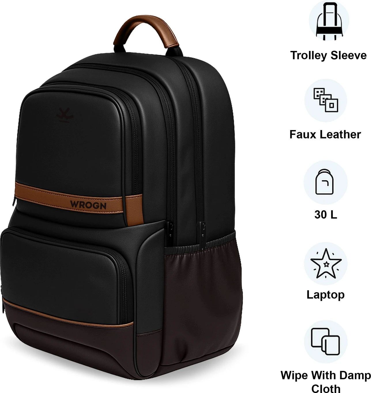 WROGN Medium 30 L Laptop Backpack Classic Anti Theft Faux Leather Office/Travel/College with 15.6" Sleeve for Men (Black, Brown)