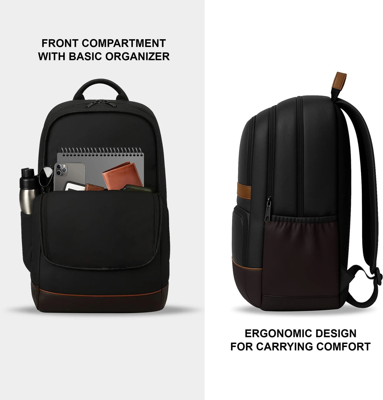 WROGN Medium 30 L Laptop Backpack Classic Anti Theft Faux Leather Office/Travel/College with 15.6" Sleeve for Men (Black, Brown)