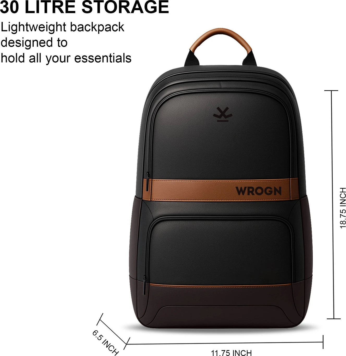 WROGN Medium 30 L Laptop Backpack Classic Anti Theft Faux Leather Office/Travel/College with 15.6" Sleeve for Men (Black, Brown)