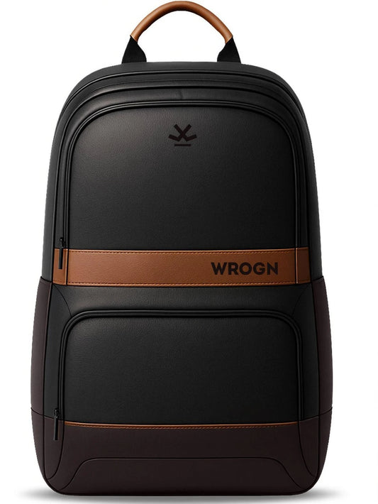 WROGN Medium 30 L Laptop Backpack Classic Anti Theft Faux Leather Office/Travel/College with 15.6" Sleeve for Men (Black, Brown)