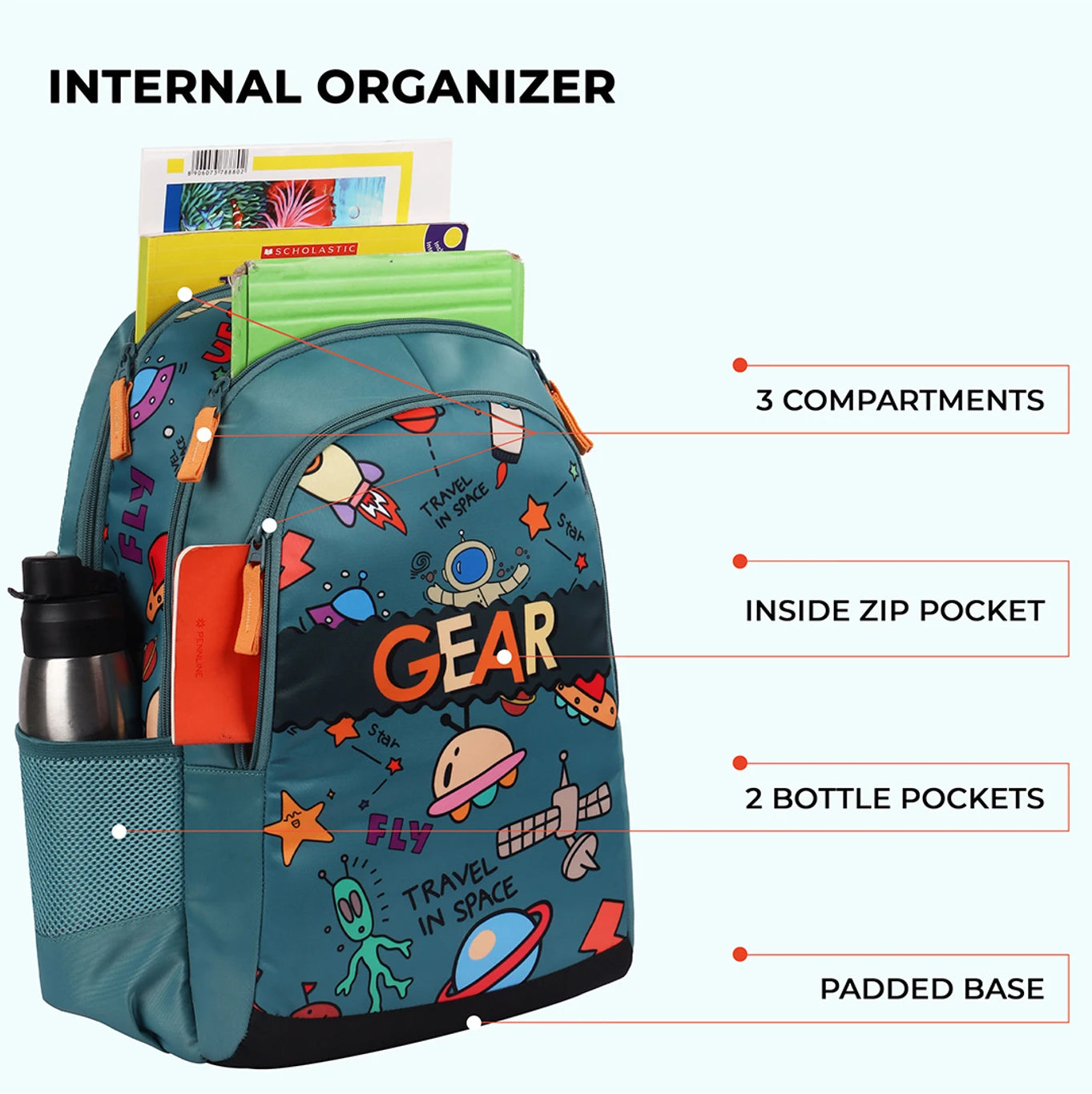 Gear Medium 23 L Backpack Cartoon Space 17" (Green)