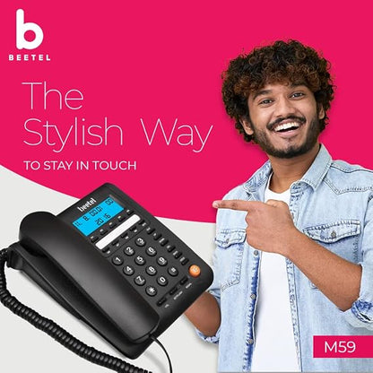Beetel M59N Caller ID Corded Landline Phone with 16 Digit LCD Display & Adjustable contrast,10 One Touch Memory Buttons,2Ways SpeakerPhone,Music On Hold,Solid Build Quality,Classic Design(Black)(M59N)