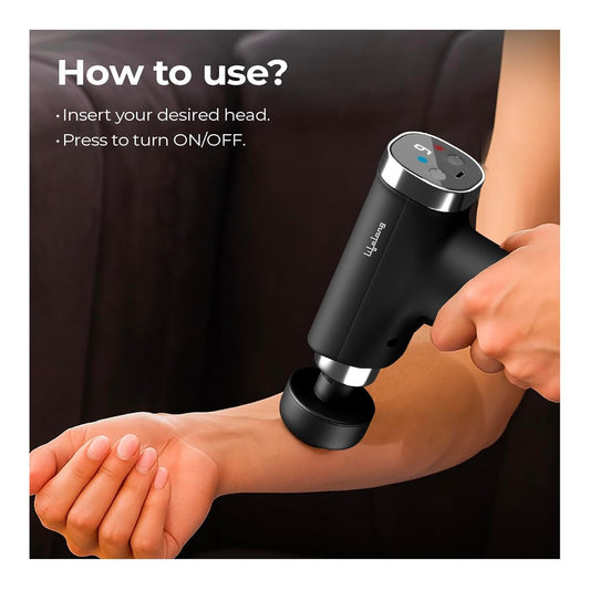 Lifelong LLGM945 Percussion Massage Gun for Pain Relief, Deep Tissue Full Body Massager with 9 Heads & 9 Speeds, Cold & Hot Compress Alloy Head, USB Type-C Charging (Black)