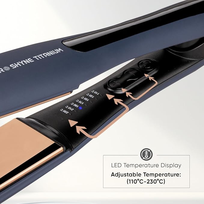 VEGA PROFESSIONAL Pro-Shine Titanium Hair Straightener with 38mm Wide Rose Gold Titanium Floating Plates for Salon, Blue, (VPPHS-14)