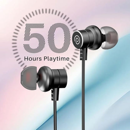 pTron Tangent Buzz w/ 50Hrs Playtime, Pristine Sound, Dual-Device Pairing, Bluetooth 5.4 Wireless in-Ear Earphones with Mic, Hall Switch Function, Voice Assistant, Type-C Fast Charging & IPX5 (Black)