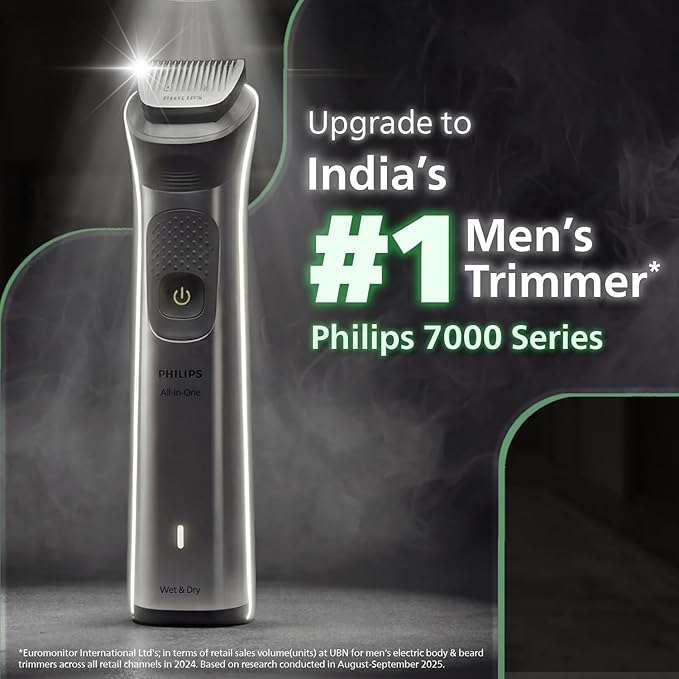 Philips India's No.1 Men's Trimmer* | Ultimate Precision | BeardSense Technology- Scans 125x/sec, adapts to density | All-in-One Full body Grooming Kit | 120min runtime | IPX7 | 5yr warranty* | MG7922
