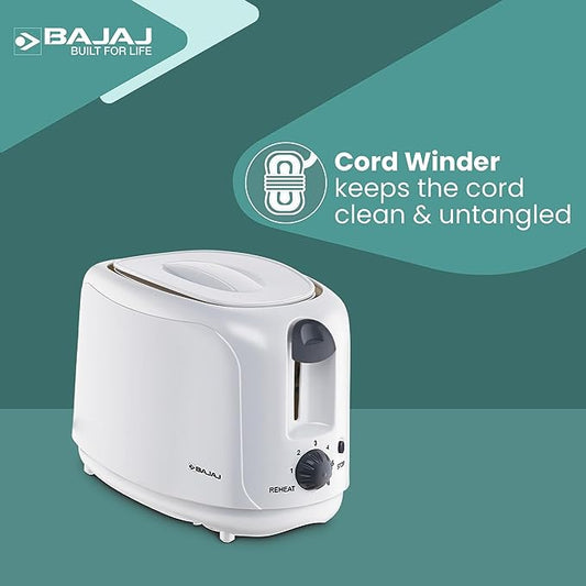 Bajaj ATX 4 750-Watt 2-Slice Pop-up Toaster | Dust Cover & Slide Out Crumb Tray | 6-Level Browning Controls | Mid-Cycle Cancel Feature | 2-Yr Warranty by Bajaj | White Electric Toaster