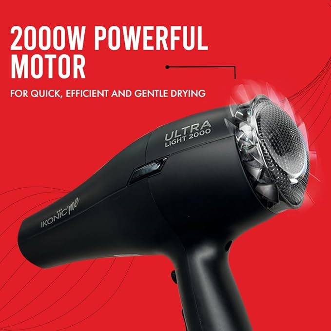 Ikonic Ultralight Professional Hair Dryer 2000 Watts with Nozzle, Diffuser, Hot and Cold Air Feauture, 2 Speed 3 Heat Settings with Cool Shot,Hanging Loop,For both Men and Women, Sutiable for all Hair Types, Teal