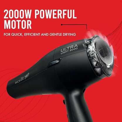 Ikonic Ultralight Professional Hair Dryer 2000 Watts with Nozzle, Diffuser, Hot and Cold Air Feauture, 2 Speed 3 Heat Settings with Cool Shot,Hanging Loop,For both Men and Women, Sutiable for all Hair Types, Teal