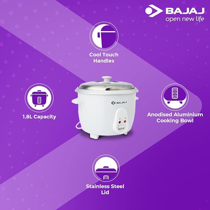 Bajaj RCX 1.8 DLX Rice Cooker, 1.8 Litre , White