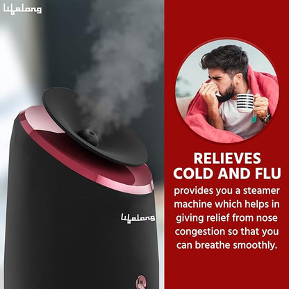 Lifelong Hydrating Facial Steamer|Moisturising Face Steamer for Cough, Cold, Facial, Skin Care Home Facial Spa Steamer With Bonus Blackhead Removal Kit, Face Cleaning Brush & Head Band (LLS108, 1 Year Warranty, Black)