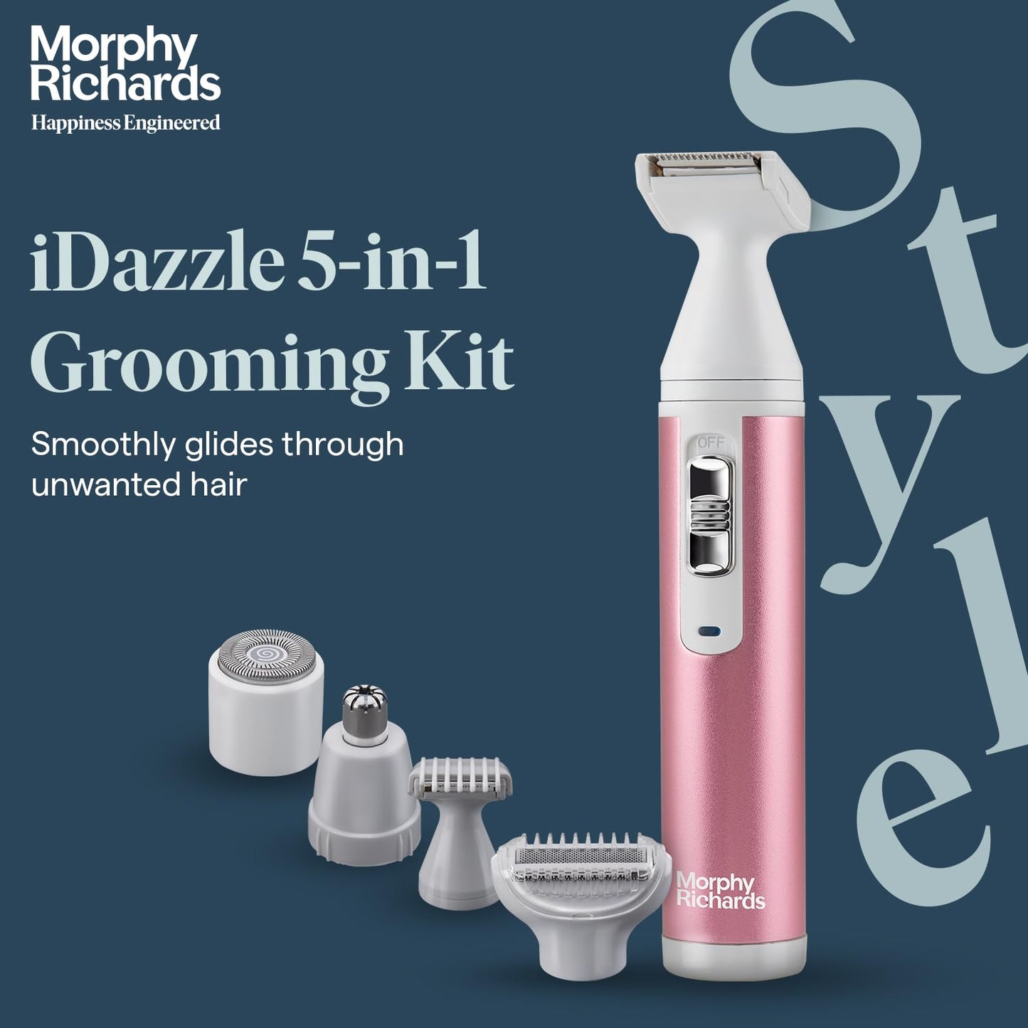 Morphy Richards iDazzle 5-in-1 Grooming Kit | Face & Body Hair Trimmer for Women | Rechargeable | Hair Removal Machine for Women | Pink