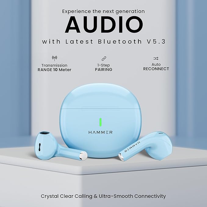 HAMMER New Launch Ultra Pods TWS Wireless Bluetooth Ear buds, Inbuilt Mic, 100H Standby Time, Earbuds with 30H Playtime, USB Type-C,13mm Dynamic Drivers, IPX5 Water Resistant Bluetooth Earphones(Blue)