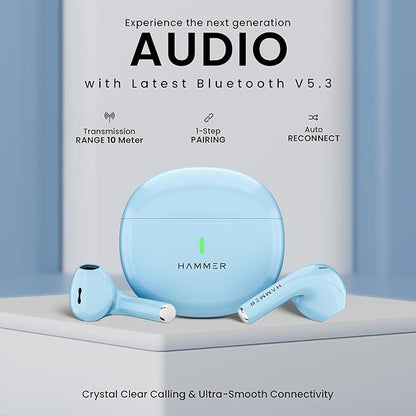 HAMMER New Launch Ultra Pods TWS Wireless Bluetooth Ear buds, Inbuilt Mic, 100H Standby Time, Earbuds with 30H Playtime, USB Type-C,13mm Dynamic Drivers, IPX5 Water Resistant Bluetooth Earphones(Blue)