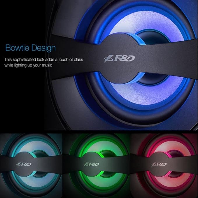 F&D F380X 108 W 2.1 Channel Wireless Bluetooth Multimedia Speaker with Subwoofer Satellite Speaker, Multicolor LED, Remote, NFC, Digital FM & USB, SD Card