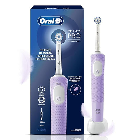 Oral-B Vitality Pro with Sensitive Plus Rechargeable Electric Toothbrush for Adults, 3 Brushing Modes (Daily, Sensitive, Sensitive Plus), 2 Min Timer with Quadpacer, 2 Year Warranty