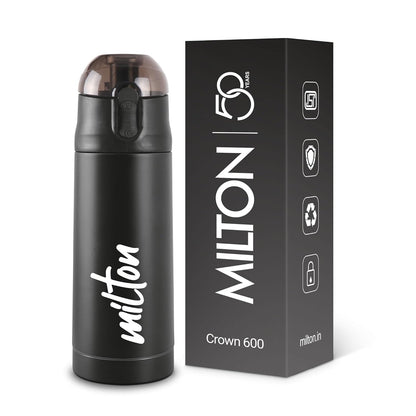 Milton New Crown 400 Thermosteel Water Bottle 350 ml with One Touch Safety Lock, 24 Hours Hot and Cold, Leak Proof Lid, ISI Certified I Vacuum Insulated I for Office, Gym, School I Silver