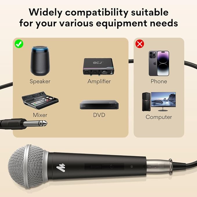 Maono Dynamic Microphone Wired for Singing, Cordless Karaoke Mic with 9.8FT/3M XLR Cable, with On/Off Switch (AU-WDM01)