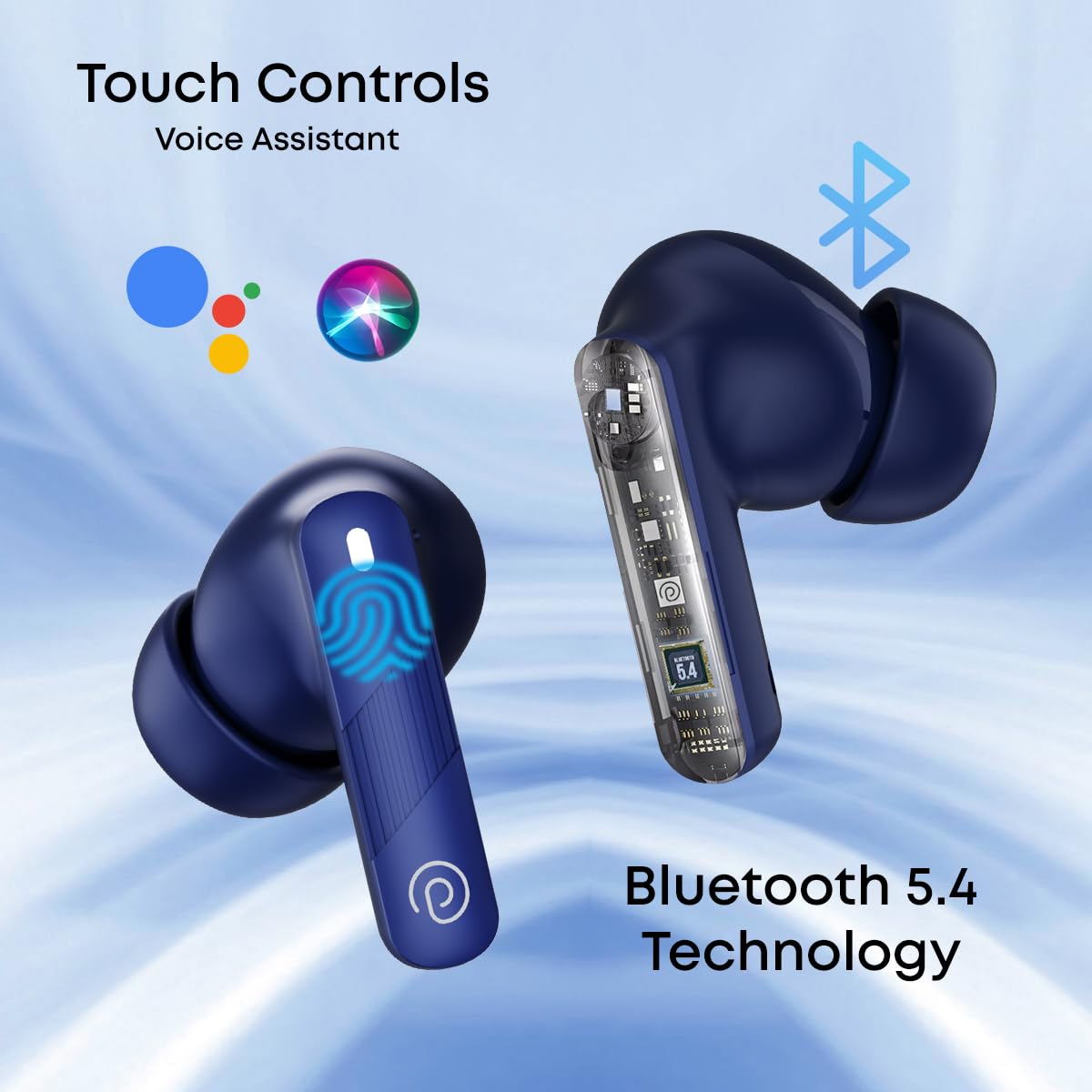 pTron Bassbuds Fury in-Ear TWS Earbuds with 13mm Drivers, 50Hrs Playtime, AI-ENC Clear Calls, Bluetooth V5.4 Wireless Headphones, Voice Assistant, Type C Charging & IPX5 Water Resistant (Blue)