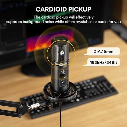 Roll over image to zoom in Maono AU-PM422 Podcast Microphone with Zero Latency Monitoring, 192KHZ/24BIT Professional Cardioid Condenser Mic with Touch Mute Button and Mic Gain Knob for Recording, Podcasting, Gaming, YouTube