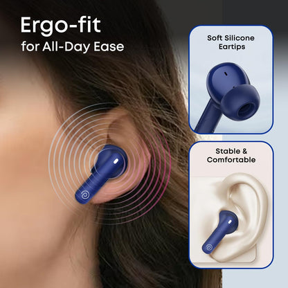 pTron Bassbuds Fury in-Ear TWS Earbuds with 13mm Drivers, 50Hrs Playtime, AI-ENC Clear Calls, Bluetooth V5.4 Wireless Headphones, Voice Assistant, Type C Charging & IPX5 Water Resistant (Blue)
