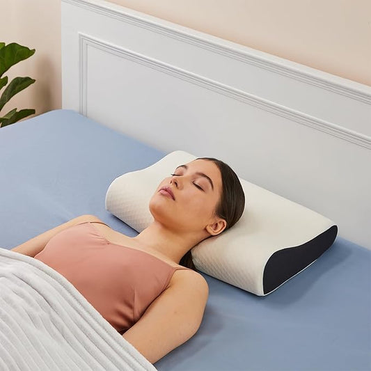 Amazon Basics Memory Foam Contour Pillow for Neck Pain Relief, Ergonomic, Cervical Pillow, White, 50 * 30 * 10 cm
