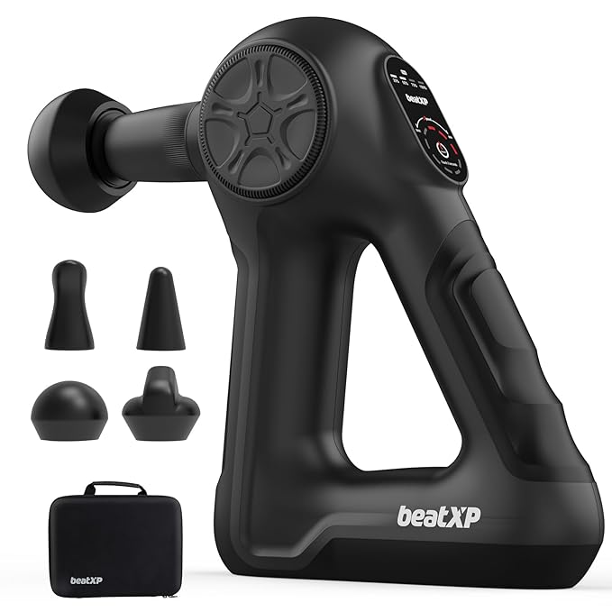 beatXP Drift Massage Gun | Body Massager with Box | Touch Display - Percussion Muscle Massage Gun for Full Body with 4 Attachments & Up to 1 Year Warranty Black