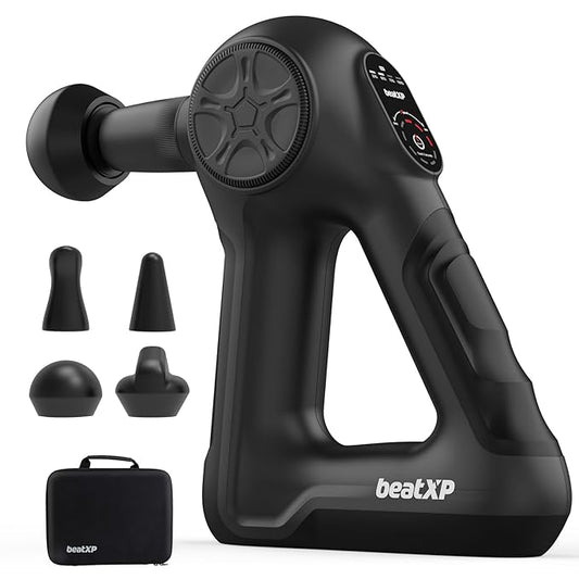 beatXP Drift Massage Gun | Body Massager with Box | Touch Display - Percussion Muscle Massage Gun for Full Body with 4 Attachments & Up to 1 Year Warranty Black